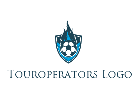 football on fire in shield