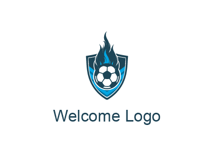 football on fire in shield