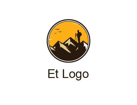 hiker on mountain in circle
