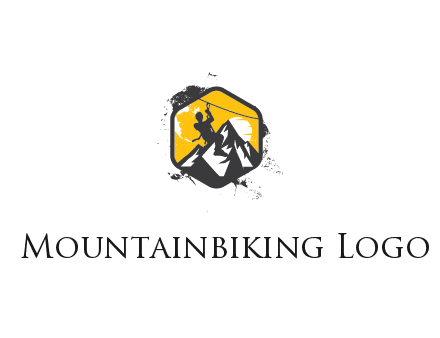 rock climber zip lining down the mountain in hexagon