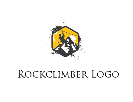 rock climber zip lining down the mountain in hexagon