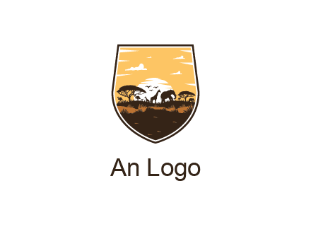 animals in desert scenery in shield