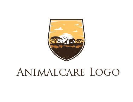 animals in desert scenery in shield