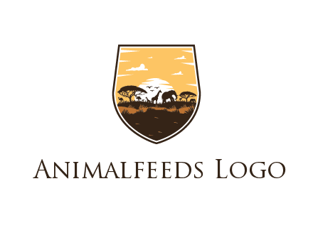 animals in desert scenery in shield