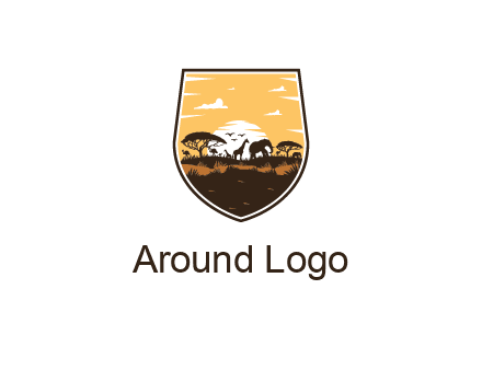 animals in desert scenery in shield