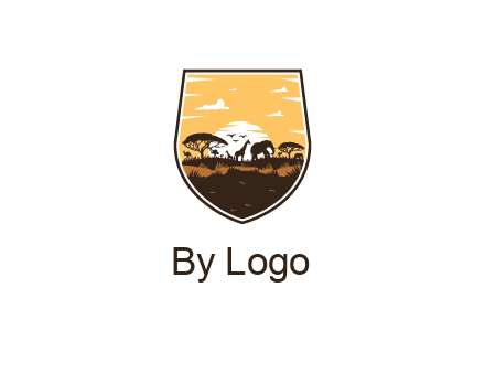 animals in desert scenery in shield