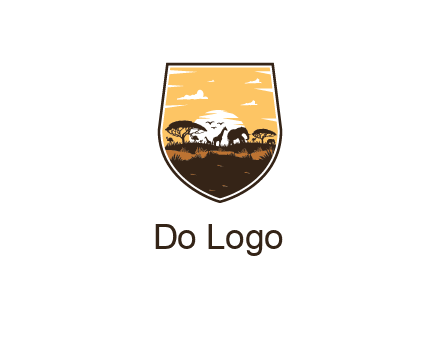 animals in desert scenery in shield