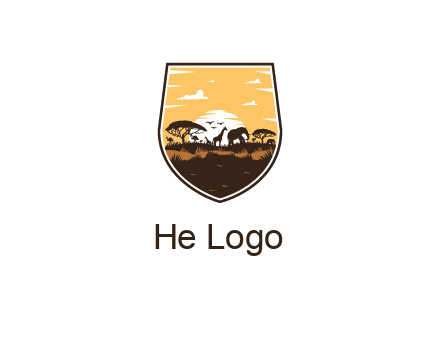 animals in desert scenery in shield