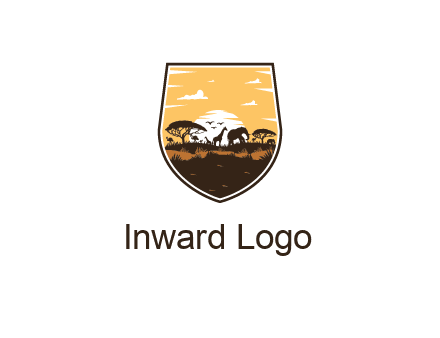 animals in desert scenery in shield