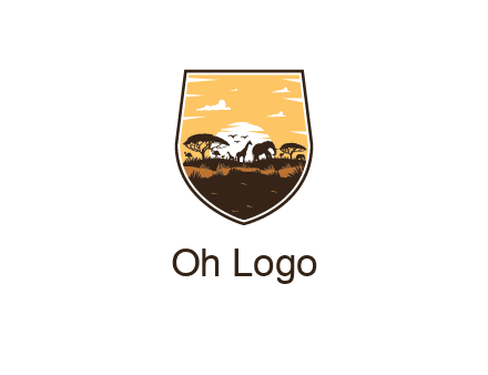 animals in desert scenery in shield