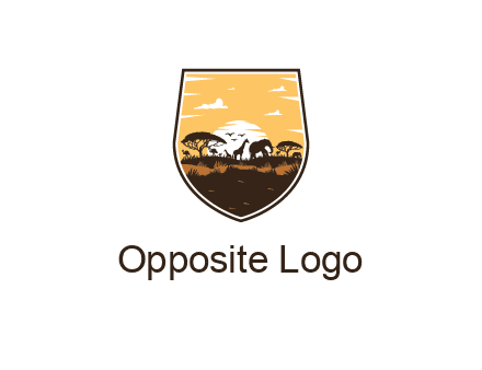animals in desert scenery in shield