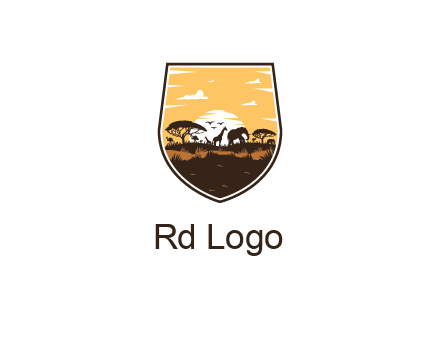 animals in desert scenery in shield
