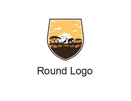 animals in desert scenery in shield