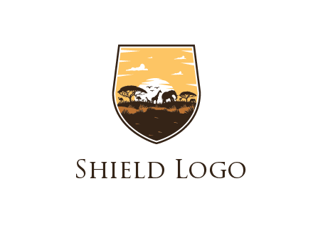 animals in desert scenery in shield