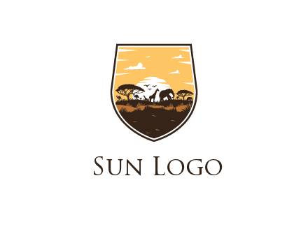 animals in desert scenery in shield