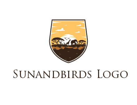 animals in desert scenery in shield