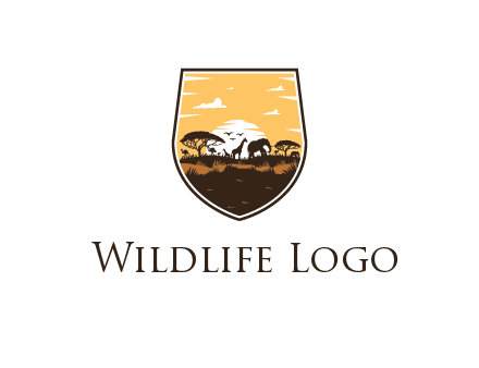 animals in desert scenery in shield