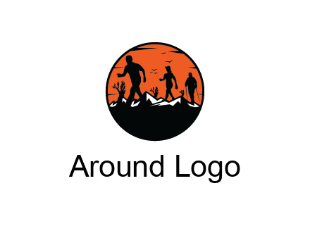 hikers on mountain in circle