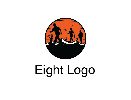 hikers on mountain in circle