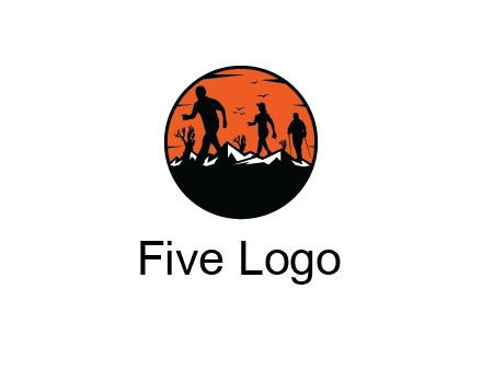 hikers on mountain in circle