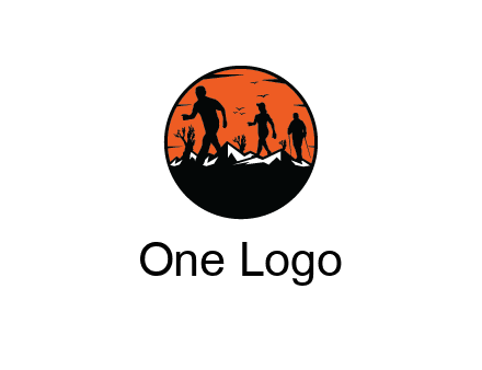 hikers on mountain in circle