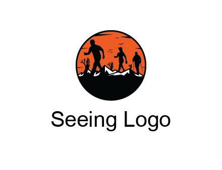hikers on mountain in circle