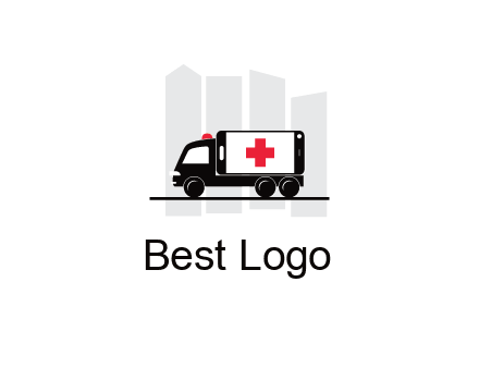 buildings behind ambulance van