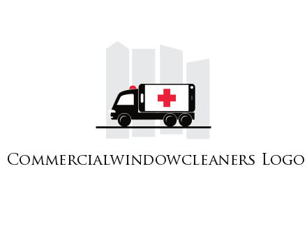 buildings behind ambulance van