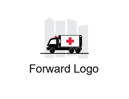 buildings behind ambulance van