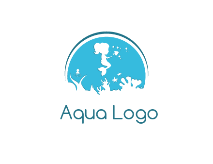 baby mermaid in sea with negative spacing corals in circle
