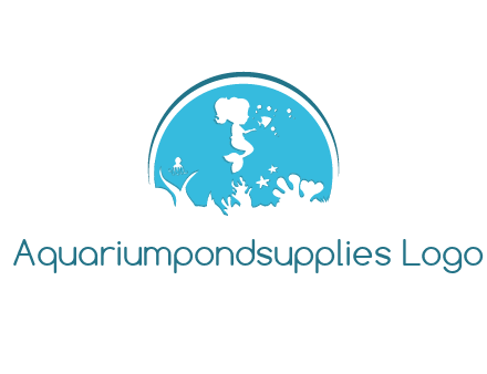 baby mermaid in sea with negative spacing corals in circle