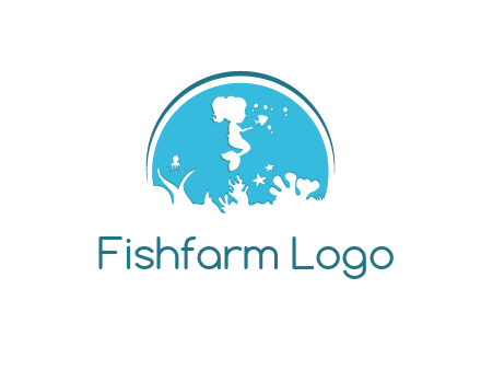 baby mermaid in sea with negative spacing corals in circle
