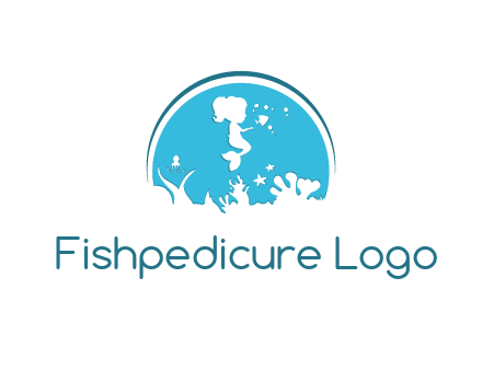 baby mermaid in sea with negative spacing corals in circle