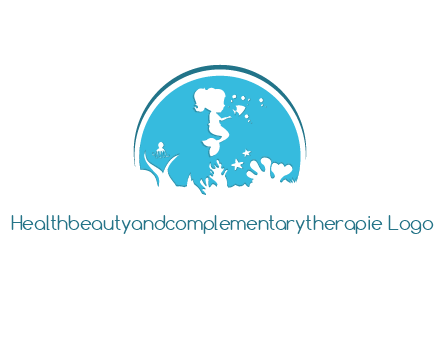 baby mermaid in sea with negative spacing corals in circle