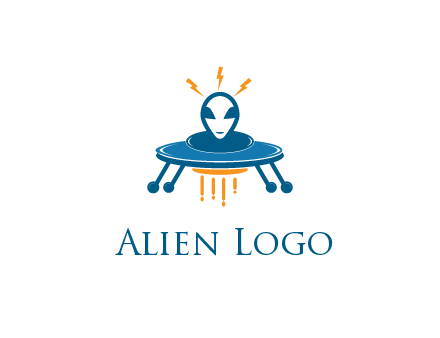 UFO with alien head and lightning bolts