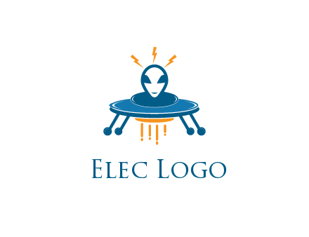 UFO with alien head and lightning bolts