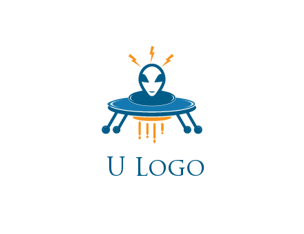 UFO with alien head and lightning bolts