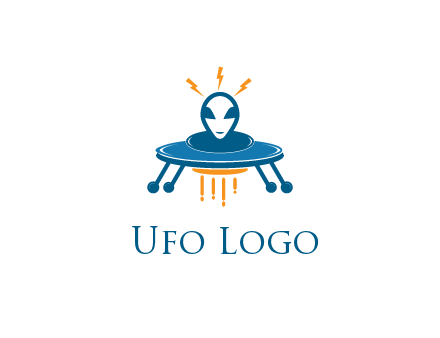 UFO with alien head and lightning bolts