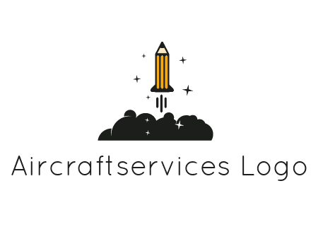 pencil as rocket with smoke and stars