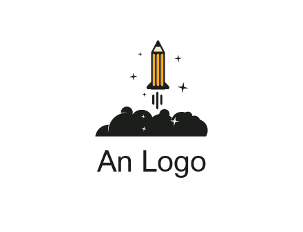 pencil as rocket with smoke and stars