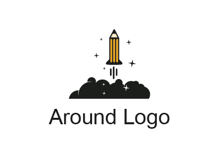 pencil as rocket with smoke and stars