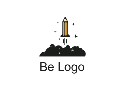 pencil as rocket with smoke and stars