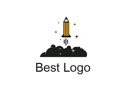 pencil as rocket with smoke and stars