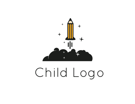 pencil as rocket with smoke and stars