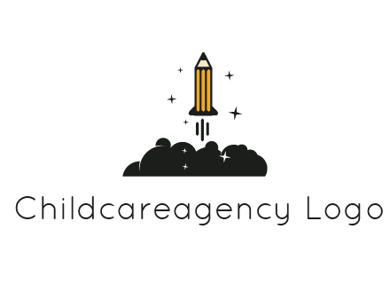 pencil as rocket with smoke and stars