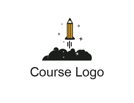 pencil as rocket with smoke and stars