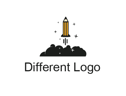 pencil as rocket with smoke and stars