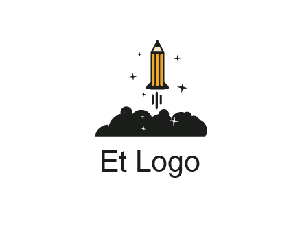 pencil as rocket with smoke and stars