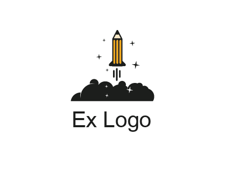 pencil as rocket with smoke and stars