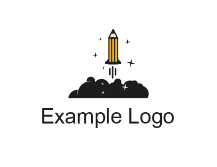 pencil as rocket with smoke and stars